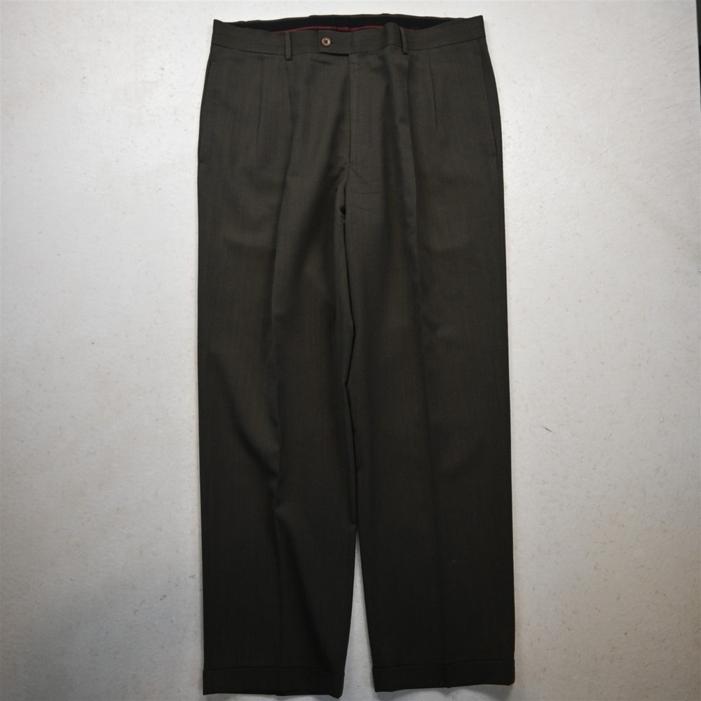 Bespoke 36x32 Brown 100% Wool Pleated Cuffed Classic Dress Mens Pants